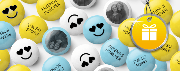 M&Ms Apology Friend Gift Custom yellow and white and baby blue M&Ms with pictures of two girlfriends, the phrases 'Friends Forever', 'I'm so sorry' printed on them