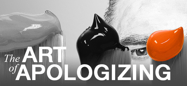 The Art of Apologizing Man's eye with paint brushes and an orange dab of paint