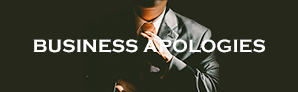 Business Apologies Black background with a businessman adjusting his tie
