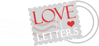 Romantic Love Letters Postage stamp with a heart and the words Love Letters