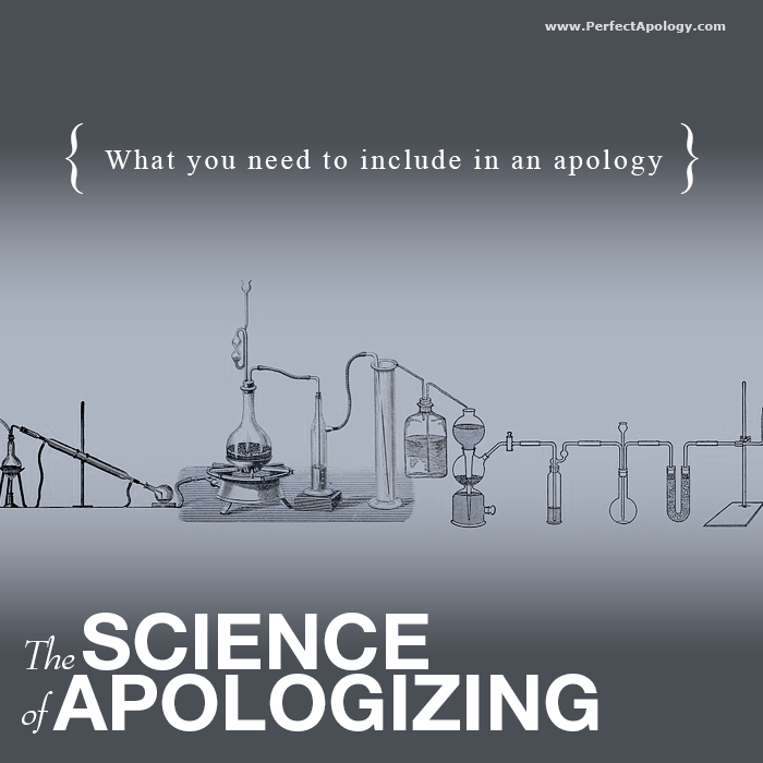 What needs to be included in an Apology Beakers and other laboratory equipment to illustrate the science or ingredients behind a proper apology