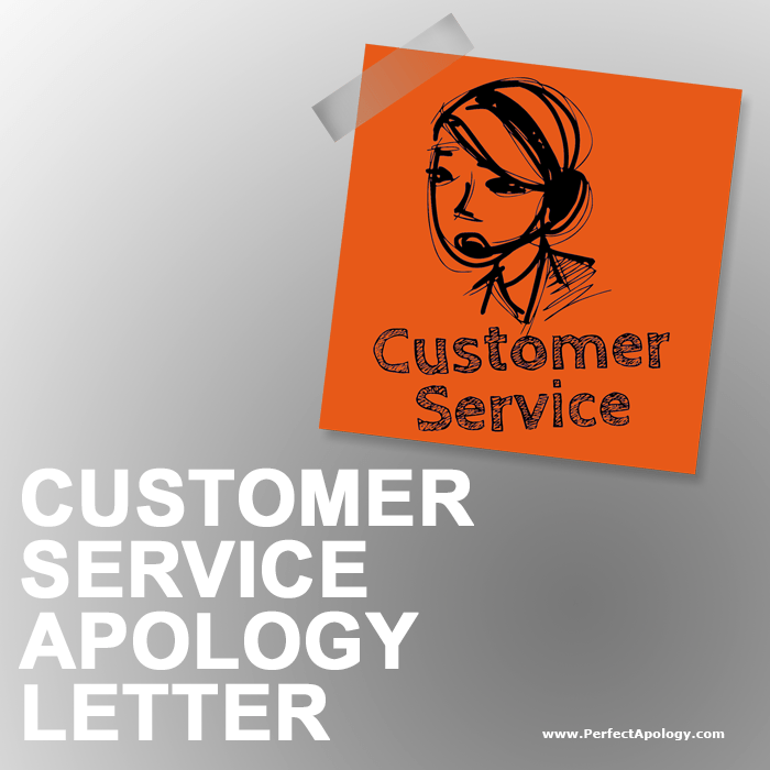 Customer Service Apology Letter Orange post it note with a doodle of a woman with a headset and customer service written on it