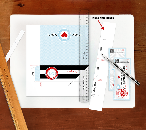 Cutting out the airline-ticket style envelope